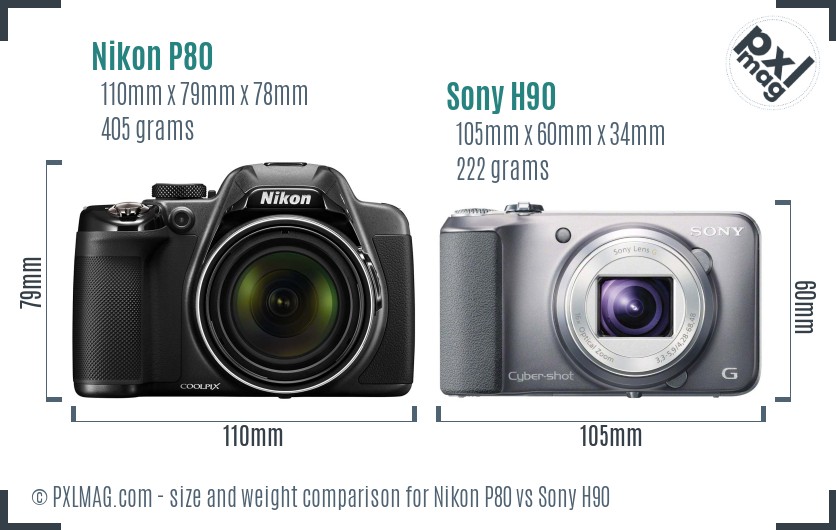 Nikon P80 vs Sony H90 size comparison