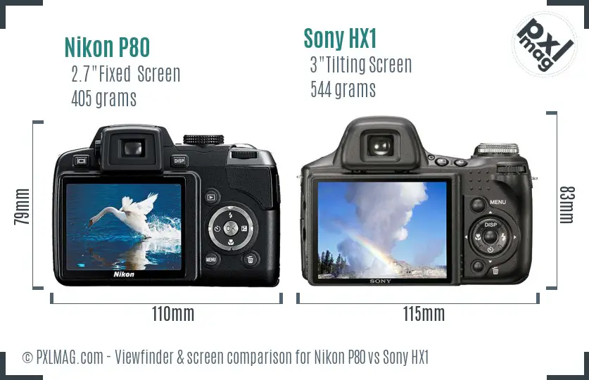 Nikon P80 vs Sony HX1 Screen and Viewfinder comparison