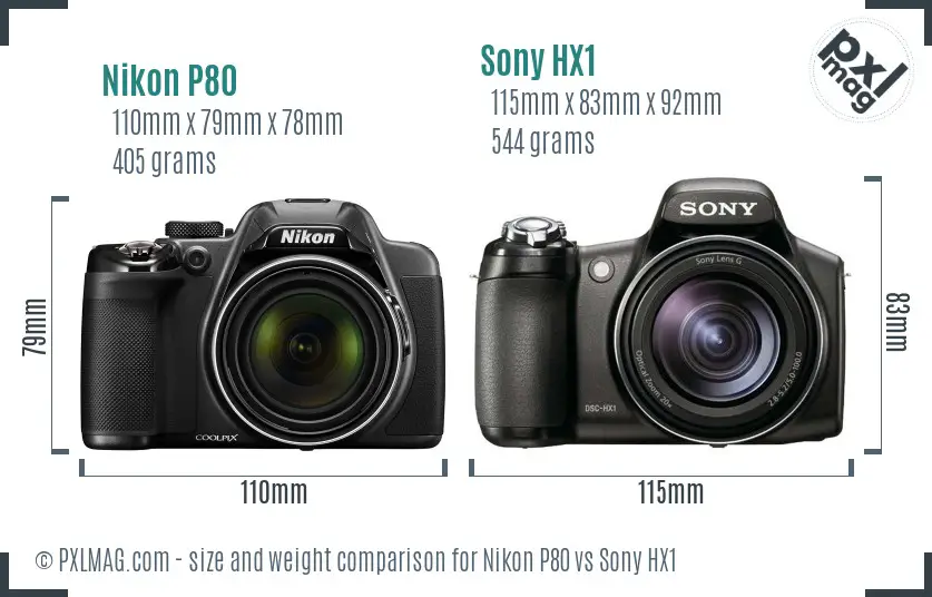 Nikon P80 vs Sony HX1 size comparison