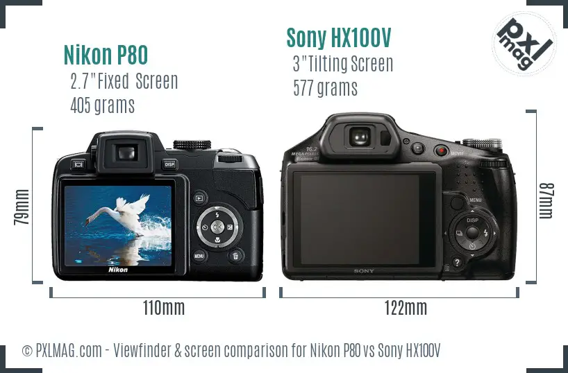 Nikon P80 vs Sony HX100V Screen and Viewfinder comparison