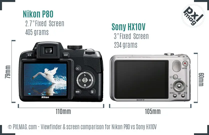 Nikon P80 vs Sony HX10V Screen and Viewfinder comparison