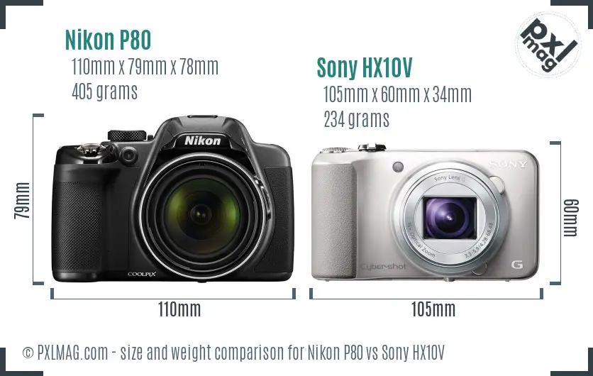 Nikon P80 vs Sony HX10V size comparison