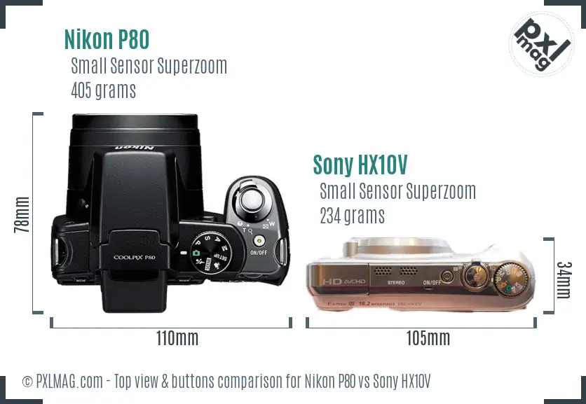 Nikon P80 vs Sony HX10V top view buttons comparison
