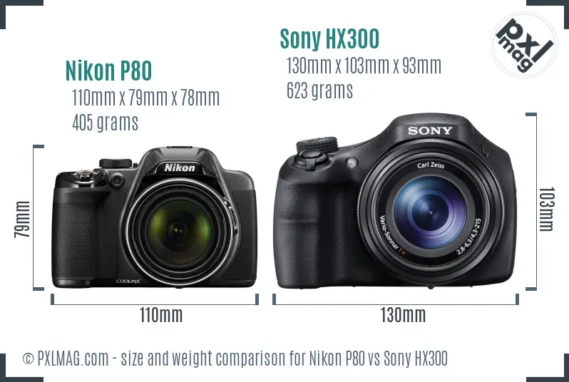 Nikon P80 vs Sony HX300 size comparison Nikon P80 vs Sony HX300 size comparison
