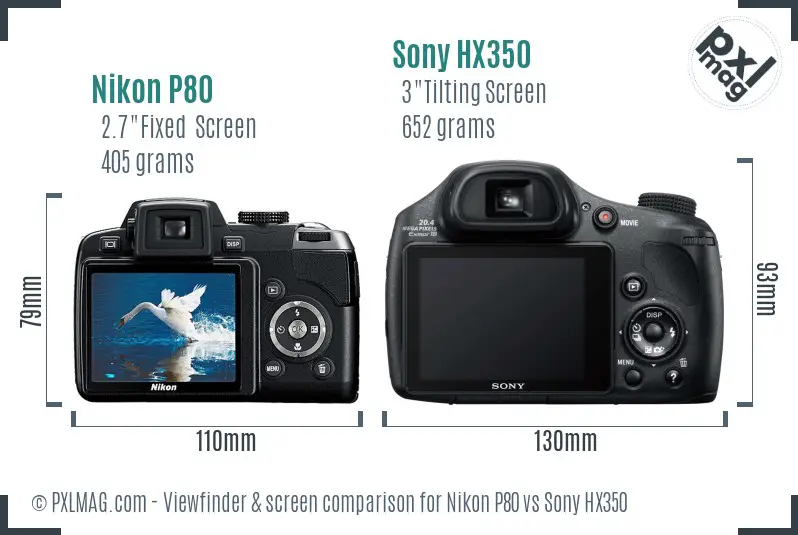 Nikon P80 vs Sony HX350 Screen and Viewfinder comparison