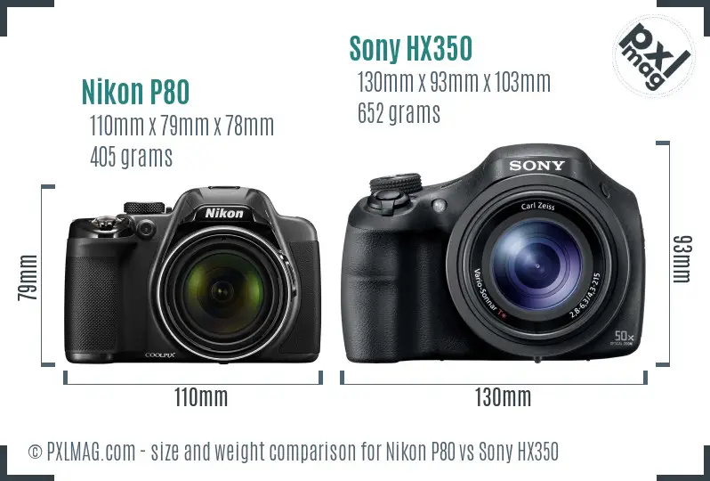 Nikon P80 vs Sony HX350 size comparison