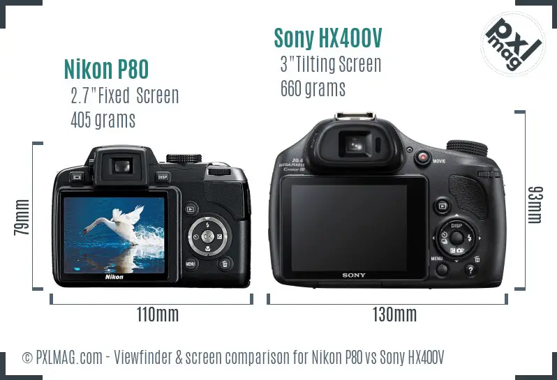 Nikon P80 vs Sony HX400V Screen and Viewfinder comparison