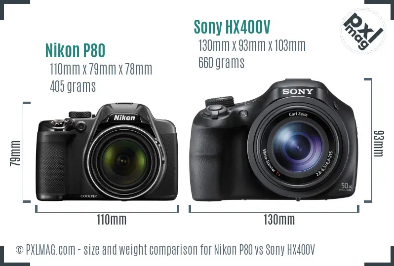 Nikon P80 vs Sony HX400V size comparison