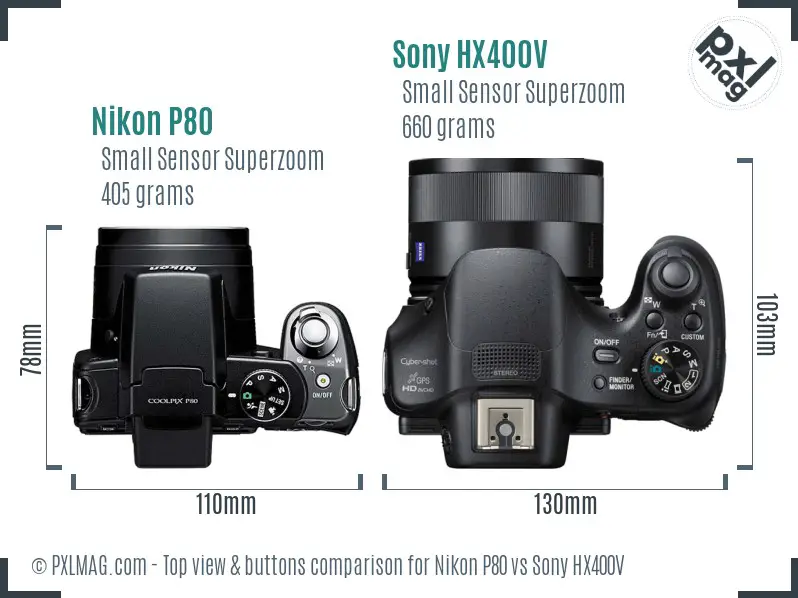 Nikon P80 vs Sony HX400V top view buttons comparison