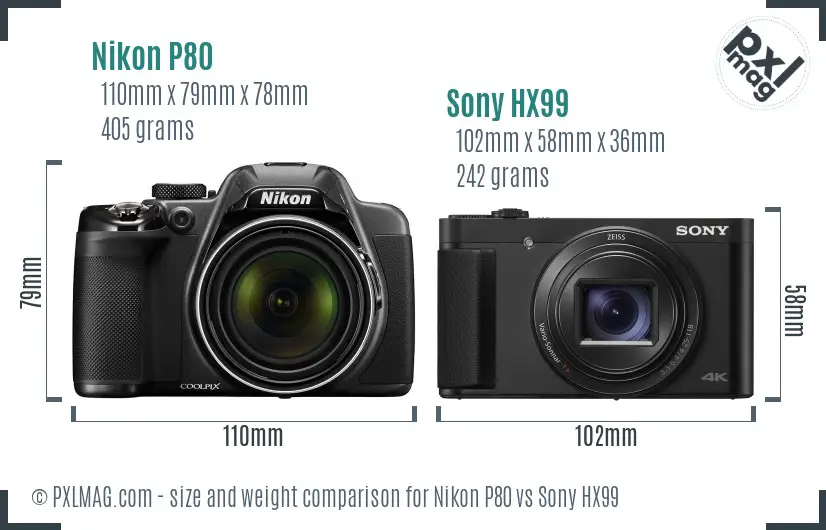 Nikon P80 vs Sony HX99 size comparison