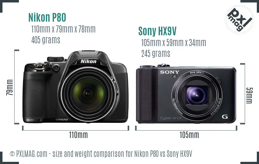 Nikon P80 vs Sony HX9V size comparison Nikon P80 vs Sony HX9V size comparison