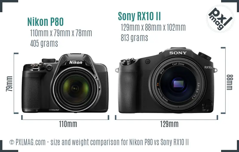 Nikon P80 vs Sony RX10 II size comparison