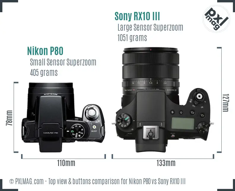 Nikon P80 vs Sony RX10 III top view buttons comparison