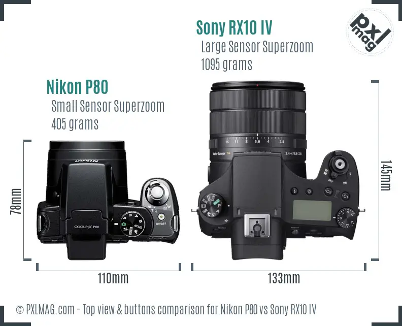 Nikon P80 vs Sony RX10 IV top view buttons comparison