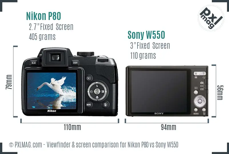 Nikon P80 vs Sony W550 Screen and Viewfinder comparison
