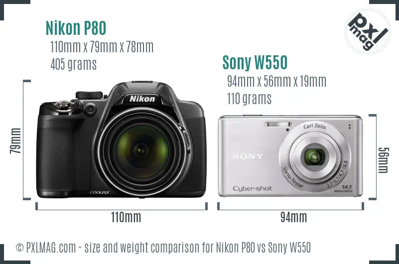 Nikon P80 vs Sony W550 size comparison