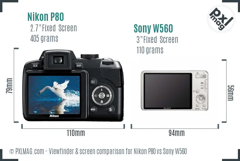 Nikon P80 vs Sony W560 Screen and Viewfinder comparison