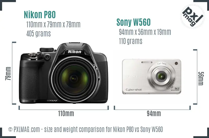 Nikon P80 vs Sony W560 size comparison