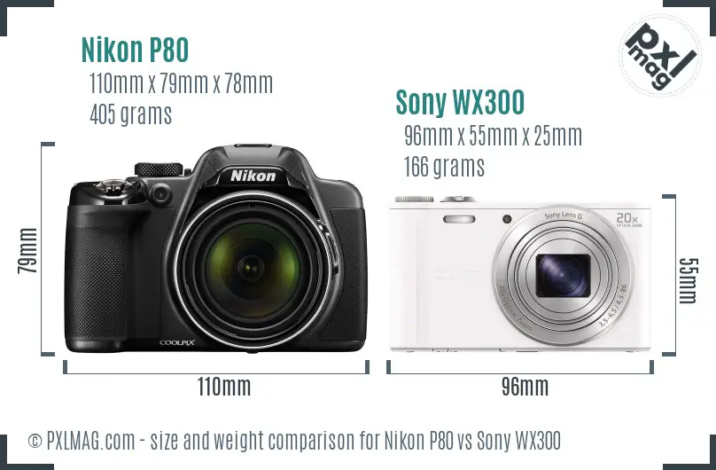 Nikon P80 vs Sony WX300 size comparison