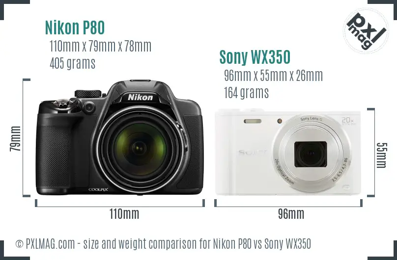Nikon P80 vs Sony WX350 size comparison