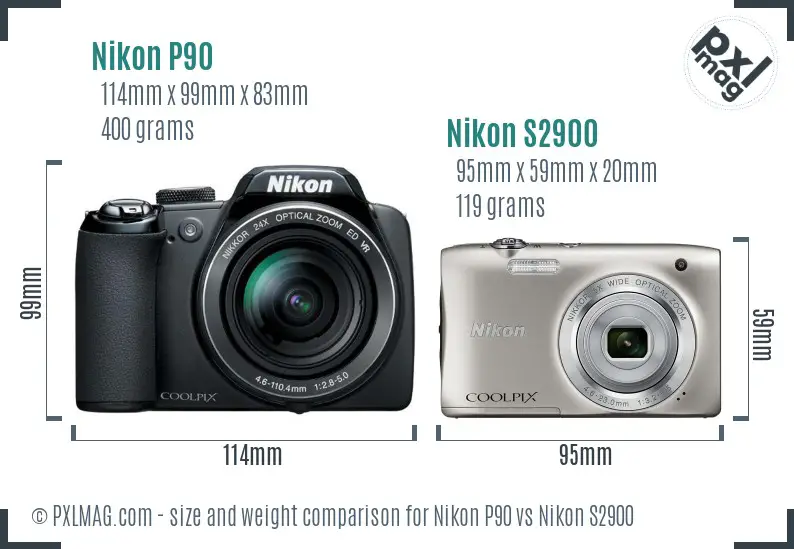 Nikon P90 vs Nikon S2900 size comparison
