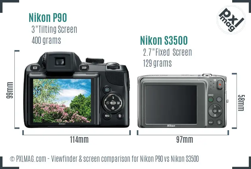 Nikon P90 vs Nikon S3500 Screen and Viewfinder comparison