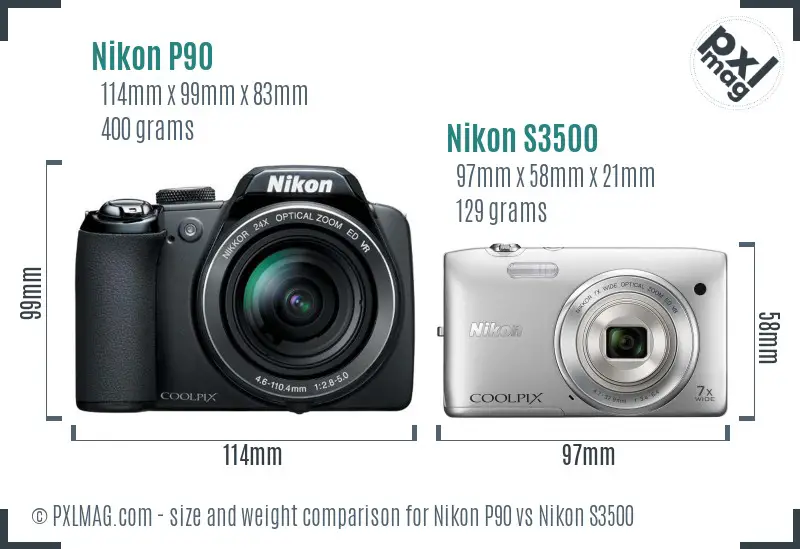 Nikon P90 vs Nikon S3500 size comparison