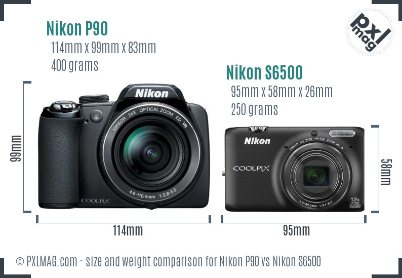 Nikon P90 vs Nikon S6500 size comparison Nikon P90 vs Nikon S6500 size comparison