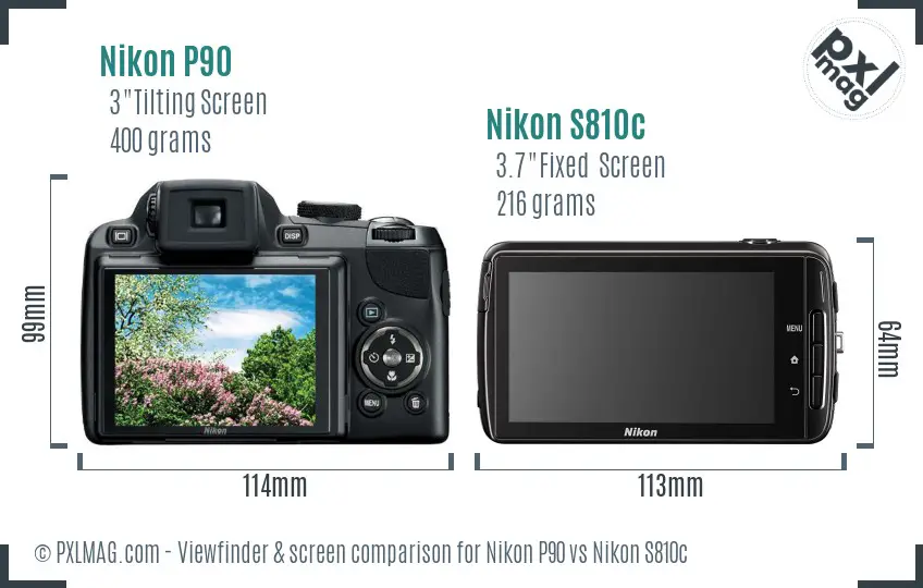 Nikon P90 vs Nikon S810c Screen and Viewfinder comparison