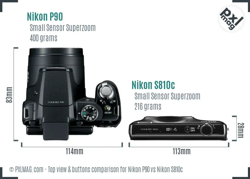 Nikon P90 vs Nikon S810c top view buttons comparison