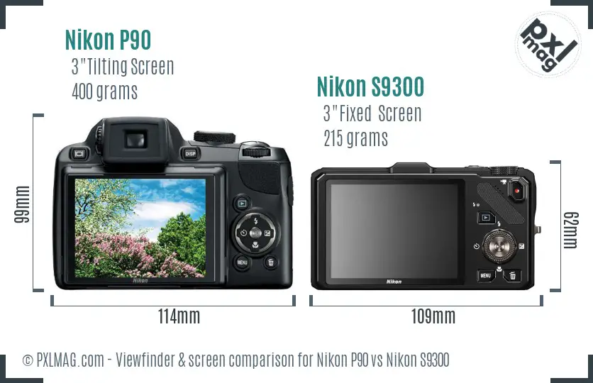 Nikon P90 vs Nikon S9300 Screen and Viewfinder comparison