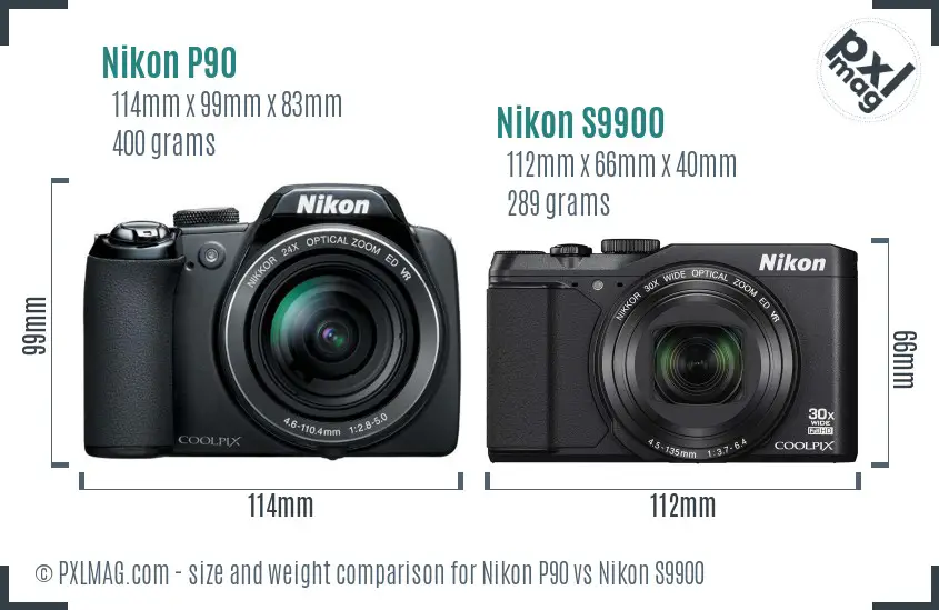 Nikon P90 vs Nikon S9900 size comparison