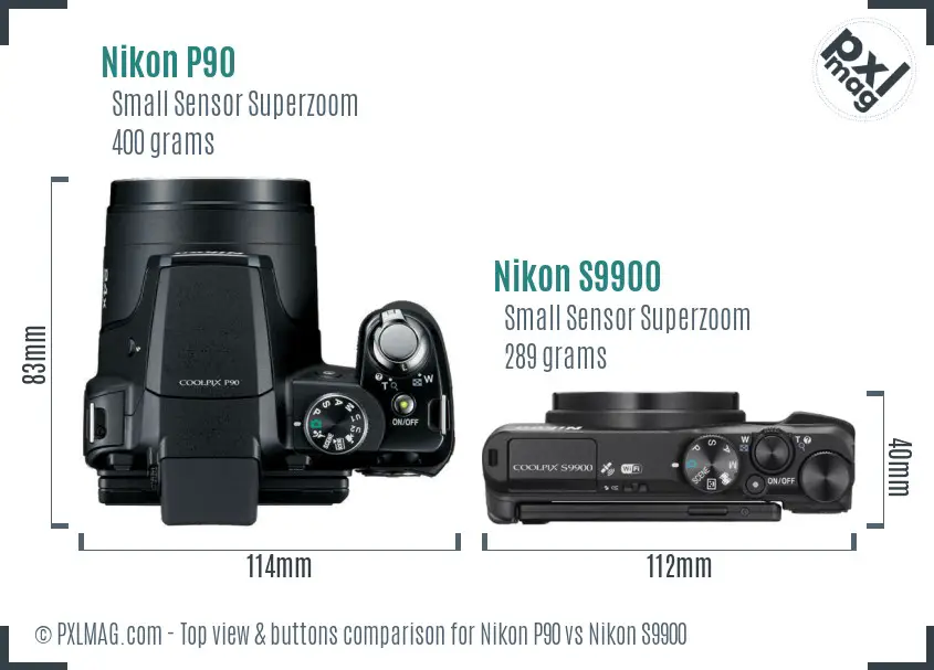 Nikon P90 vs Nikon S9900 top view buttons comparison
