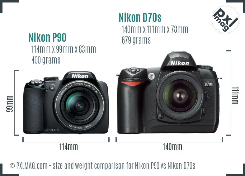 Nikon P90 vs Nikon D70s size comparison Nikon P90 vs Nikon D70s size comparison