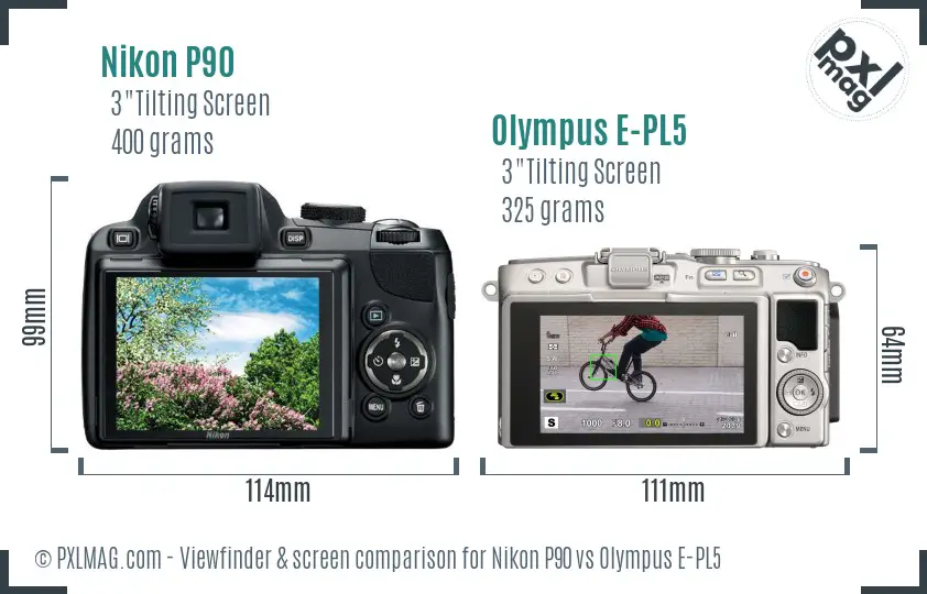 Nikon P90 vs Olympus E-PL5 Screen and Viewfinder comparison