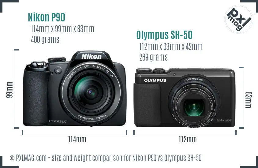 Nikon P90 vs Olympus SH-50 size comparison Nikon P90 vs Olympus SH-50 size comparison