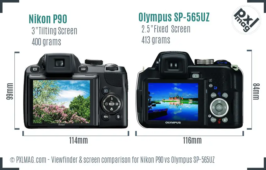 Nikon P90 vs Olympus SP-565UZ Screen and Viewfinder comparison