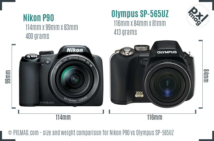 Nikon P90 vs Olympus SP-565UZ size comparison