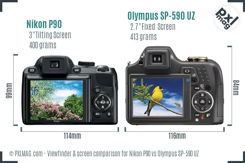 Nikon P90 vs Olympus SP-590 UZ Screen and Viewfinder comparison