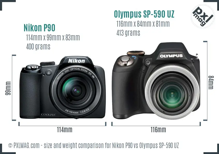 Nikon P90 vs Olympus SP-590 UZ size comparison