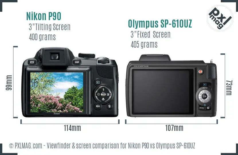 Nikon P90 vs Olympus SP-610UZ Screen and Viewfinder comparison