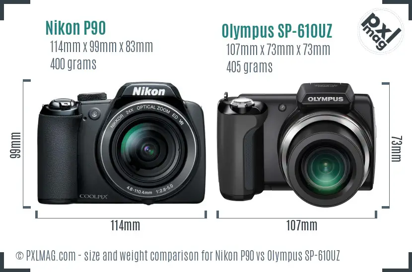 Nikon P90 vs Olympus SP-610UZ size comparison