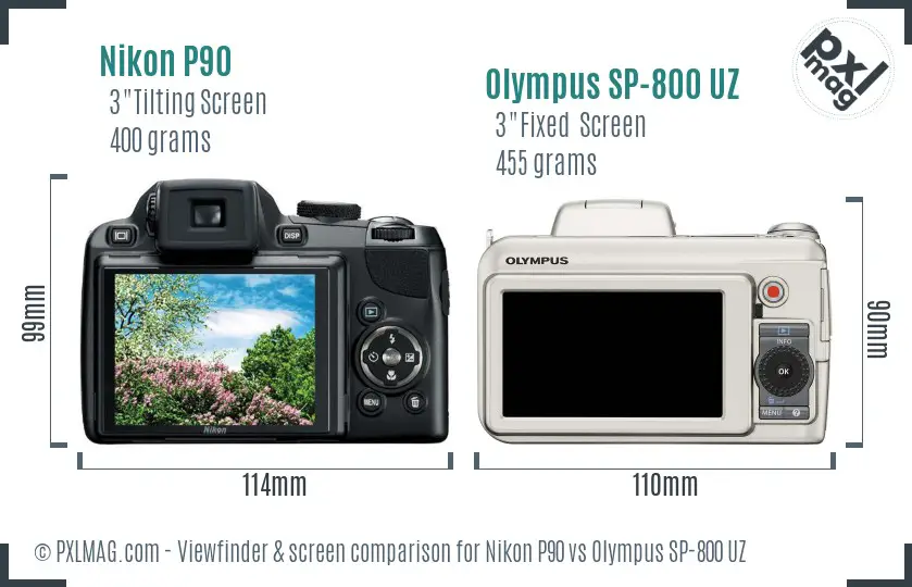 Nikon P90 vs Olympus SP-800 UZ Screen and Viewfinder comparison