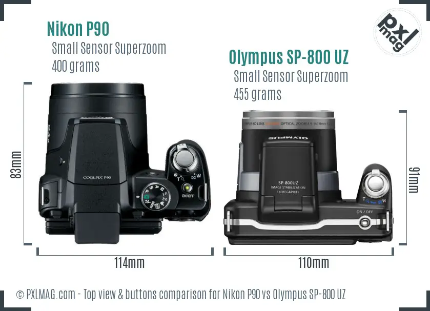 Nikon P90 vs Olympus SP-800 UZ top view buttons comparison