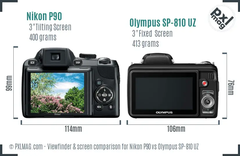 Nikon P90 vs Olympus SP-810 UZ Screen and Viewfinder comparison