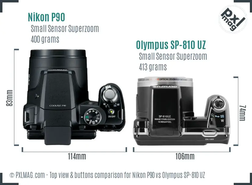 Nikon P90 vs Olympus SP-810 UZ top view buttons comparison