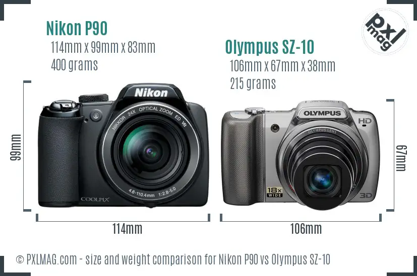 Nikon P90 vs Olympus SZ-10 size comparison Nikon P90 vs Olympus SZ-10 size comparison