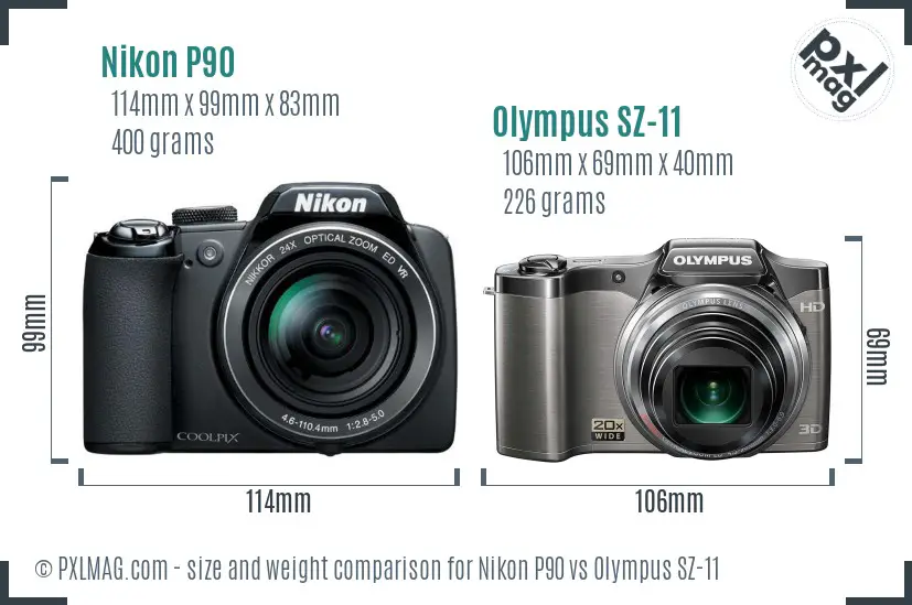 Nikon P90 vs Olympus SZ-11 size comparison Nikon P90 vs Olympus SZ-11 size comparison