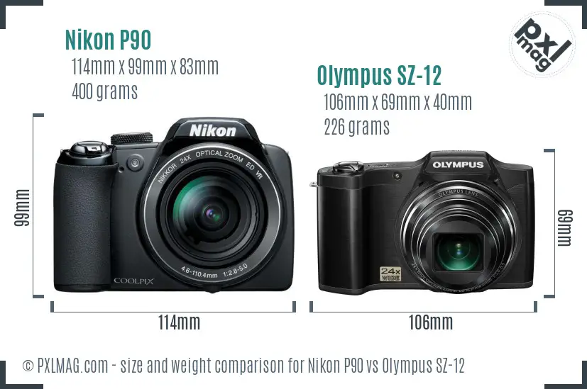Nikon P90 vs Olympus SZ-12 size comparison Nikon P90 vs Olympus SZ-12 size comparison