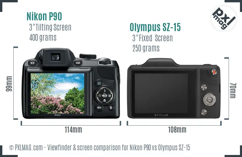 Nikon P90 vs Olympus SZ-15 Screen and Viewfinder comparison